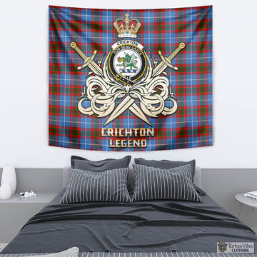 Crichton Tartan Tapestry with Clan Crest and the Golden Sword of Courageous Legacy
