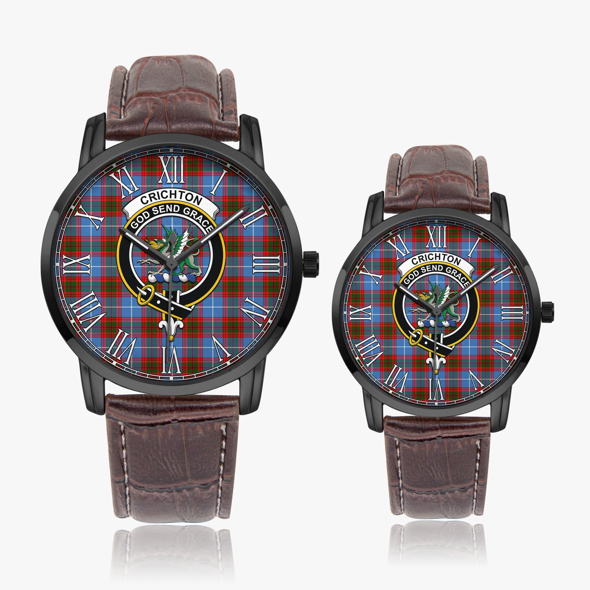 Crichton Tartan Family Crest Leather Strap Quartz Watch - Tartanvibesclothing