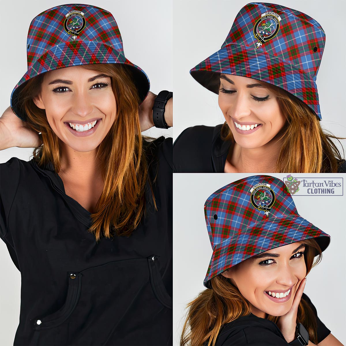 Tartan Vibes Clothing Crichton Tartan Bucket Hat with Family Crest