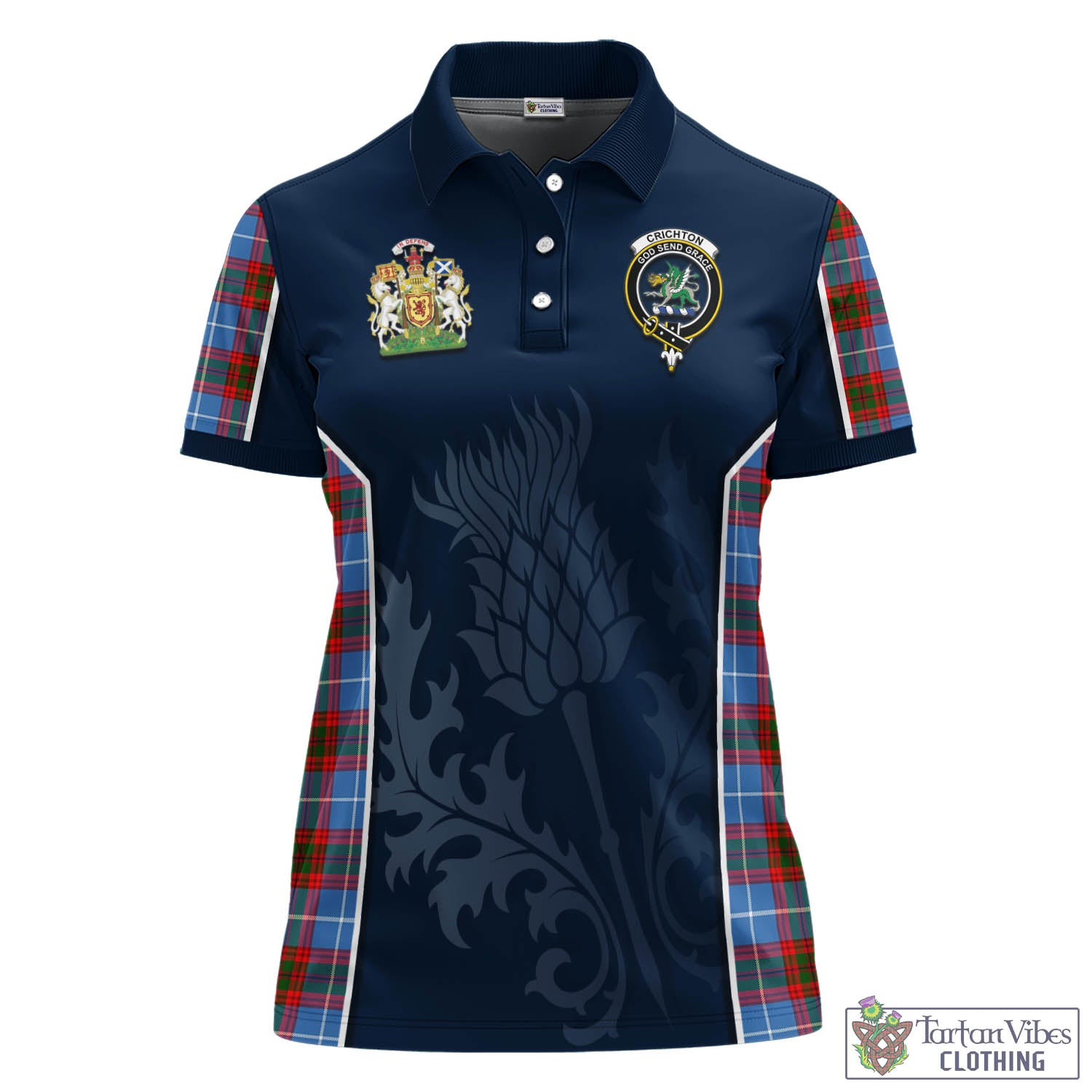 Tartan Vibes Clothing Crichton Tartan Women's Polo Shirt with Family Crest and Scottish Thistle Vibes Sport Style