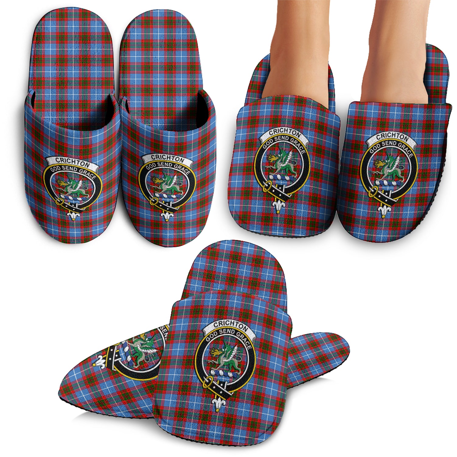 Crichton Tartan Home Slippers with Family Crest - Tartanvibesclothing