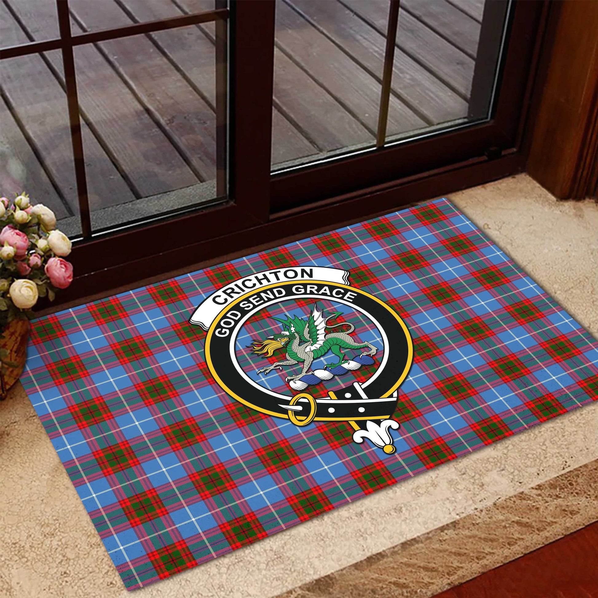 Crichton Tartan Door Mat with Family Crest - Tartanvibesclothing