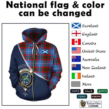 Crichton (Crighton) Tartan Hoodie with Personalised National Flag and Family Crest Half Style