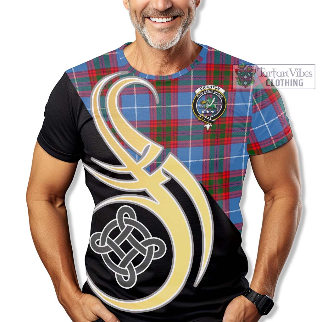 Tartan Vibes Clothing Crichton Tartan T-Shirt with Family Crest and Celtic Symbol Style