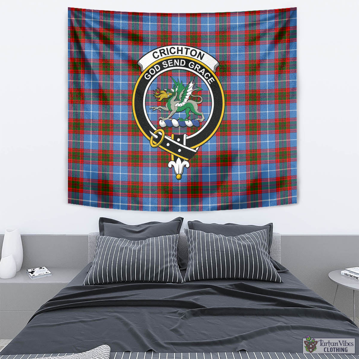 Tartan Vibes Clothing Crichton Tartan Tapestry Wall Hanging and Home Decor for Room with Family Crest