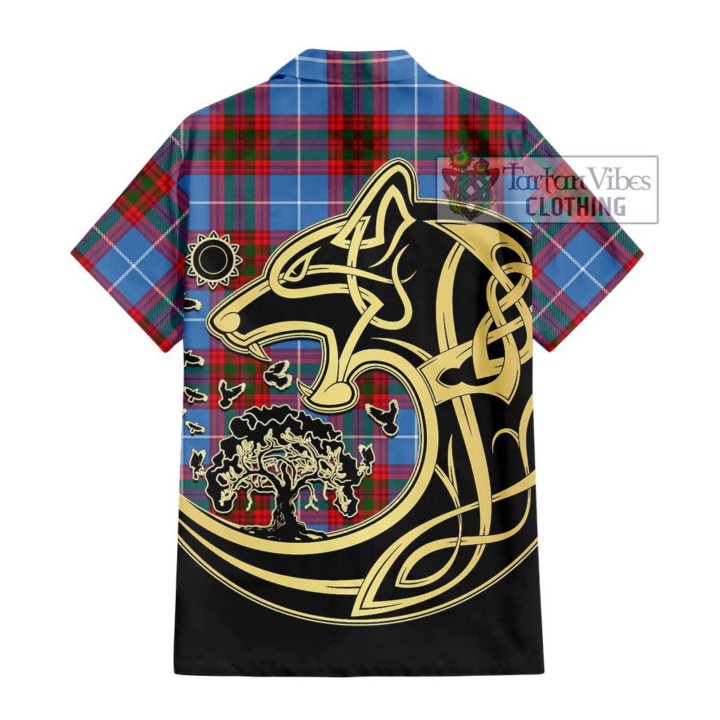 Tartan Vibes Clothing Crichton Tartan Short Sleeve Button Shirt with Family Crest Celtic Wolf Style