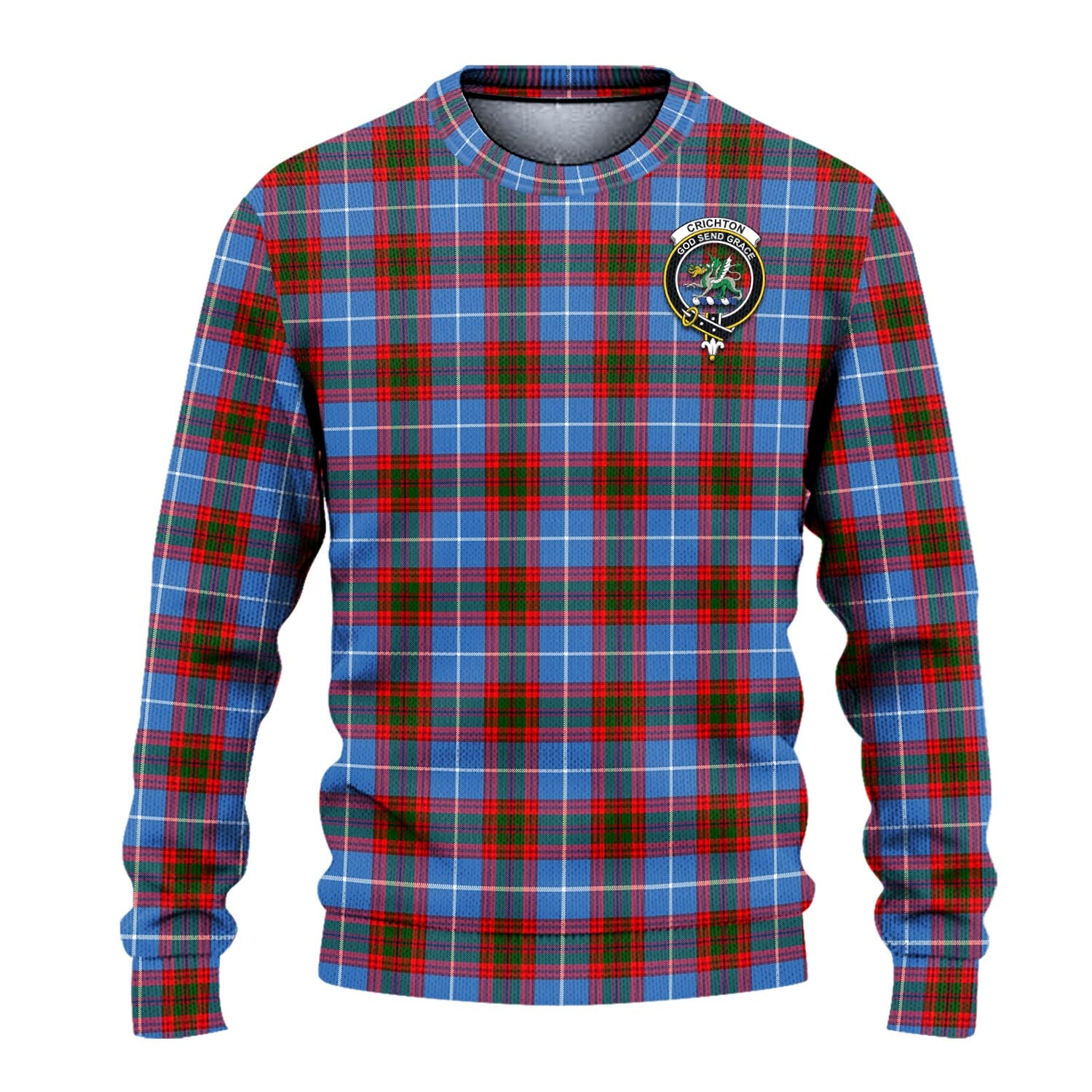 Crichton Tartan Knitted Sweater with Family Crest - Tartanvibesclothing