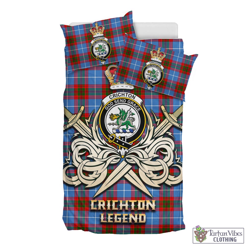 Tartan Vibes Clothing Crichton Tartan Bedding Set with Clan Crest and the Golden Sword of Courageous Legacy
