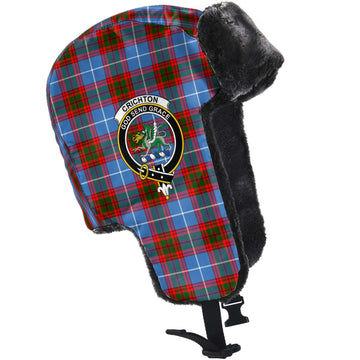 Crichton (Crighton) Tartan Winter Trapper Hat with Family Crest