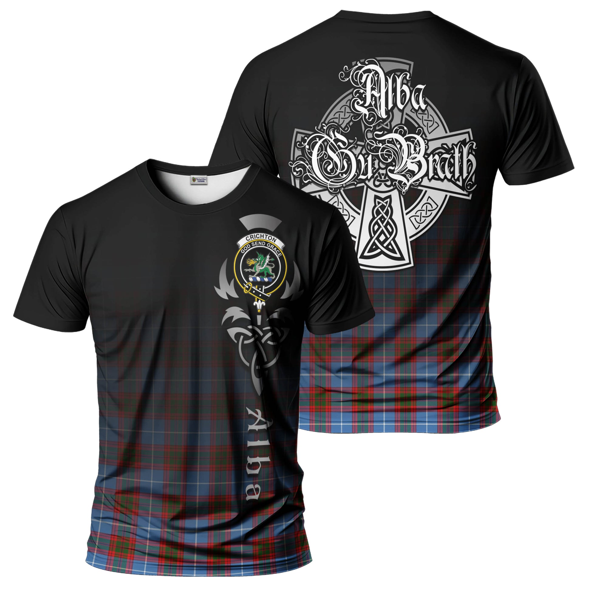 Tartan Vibes Clothing Crichton Tartan T-Shirt Featuring Alba Gu Brath Family Crest Celtic Inspired