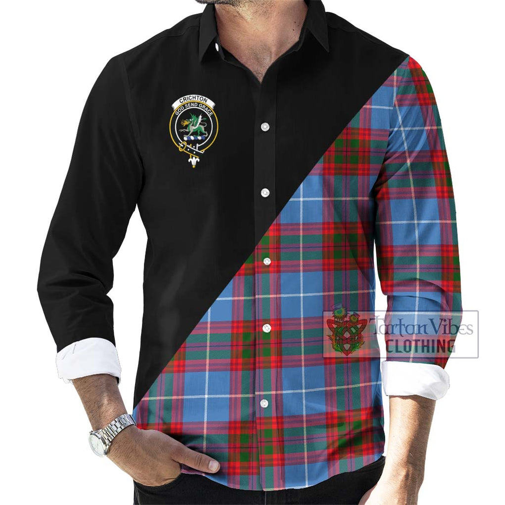 Crichton (Crighton) Tartan Long Sleeve Button Shirt with Family Crest and Military Logo Style - Tartanvibesclothing Shop