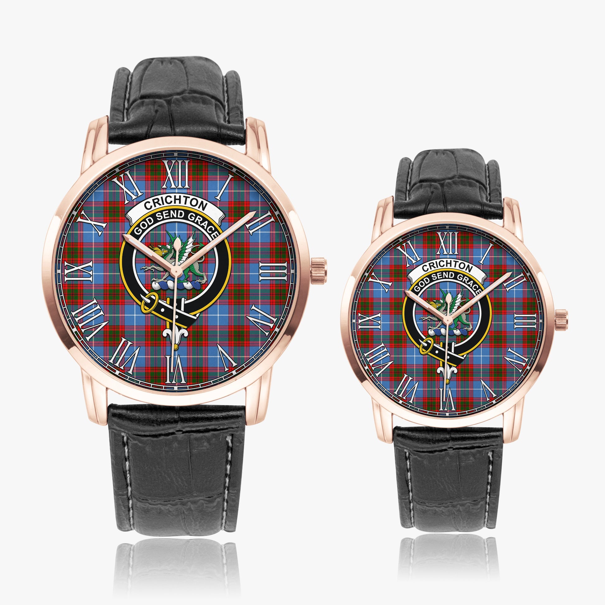 Crichton Tartan Family Crest Leather Strap Quartz Watch - Tartanvibesclothing