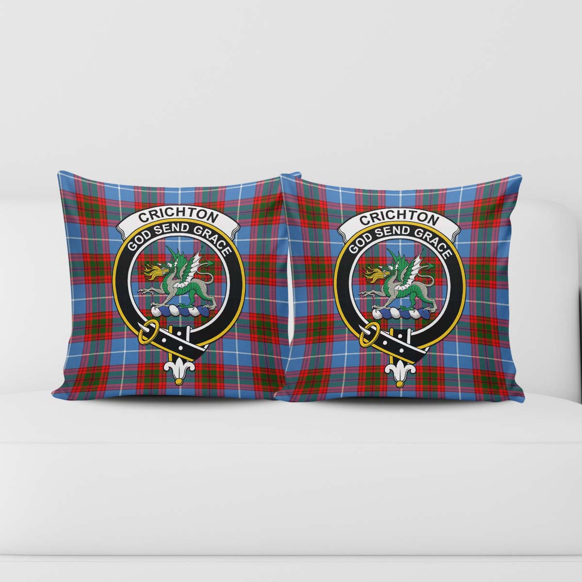 Crichton Tartan Pillow Cover with Family Crest - Tartanvibesclothing