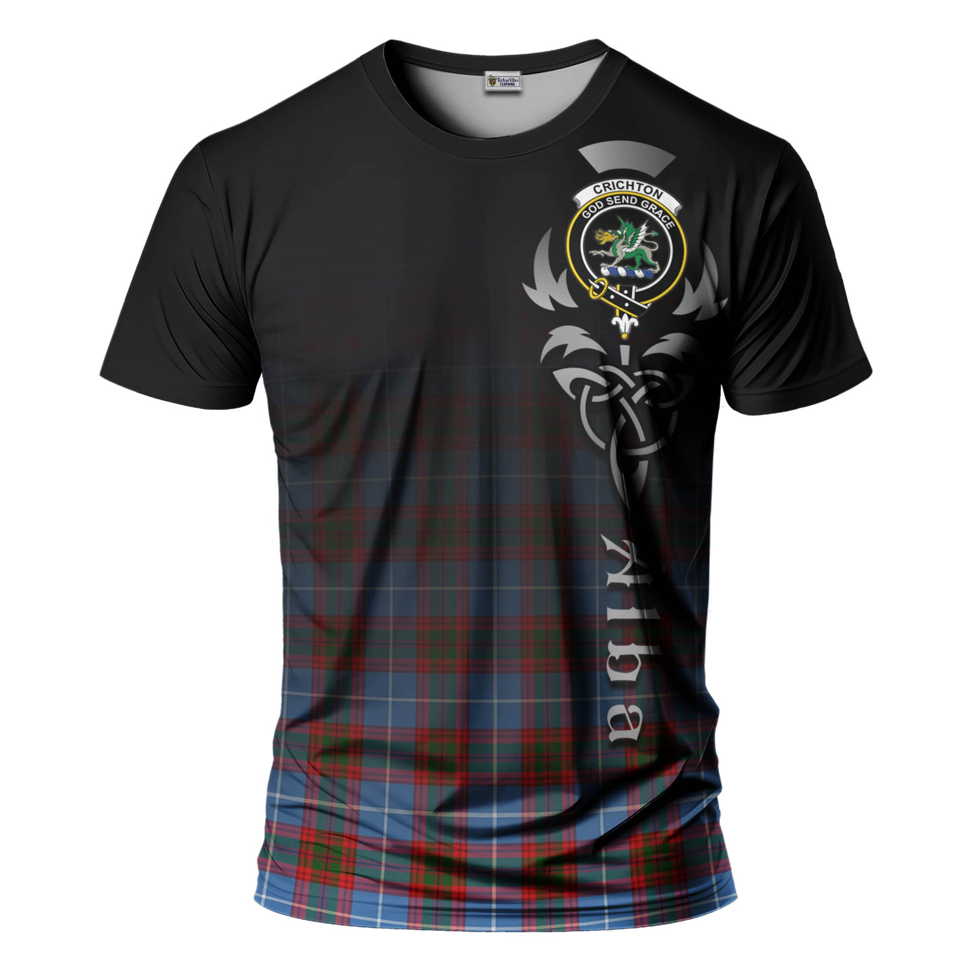 Tartan Vibes Clothing Crichton Tartan T-Shirt Featuring Alba Gu Brath Family Crest Celtic Inspired