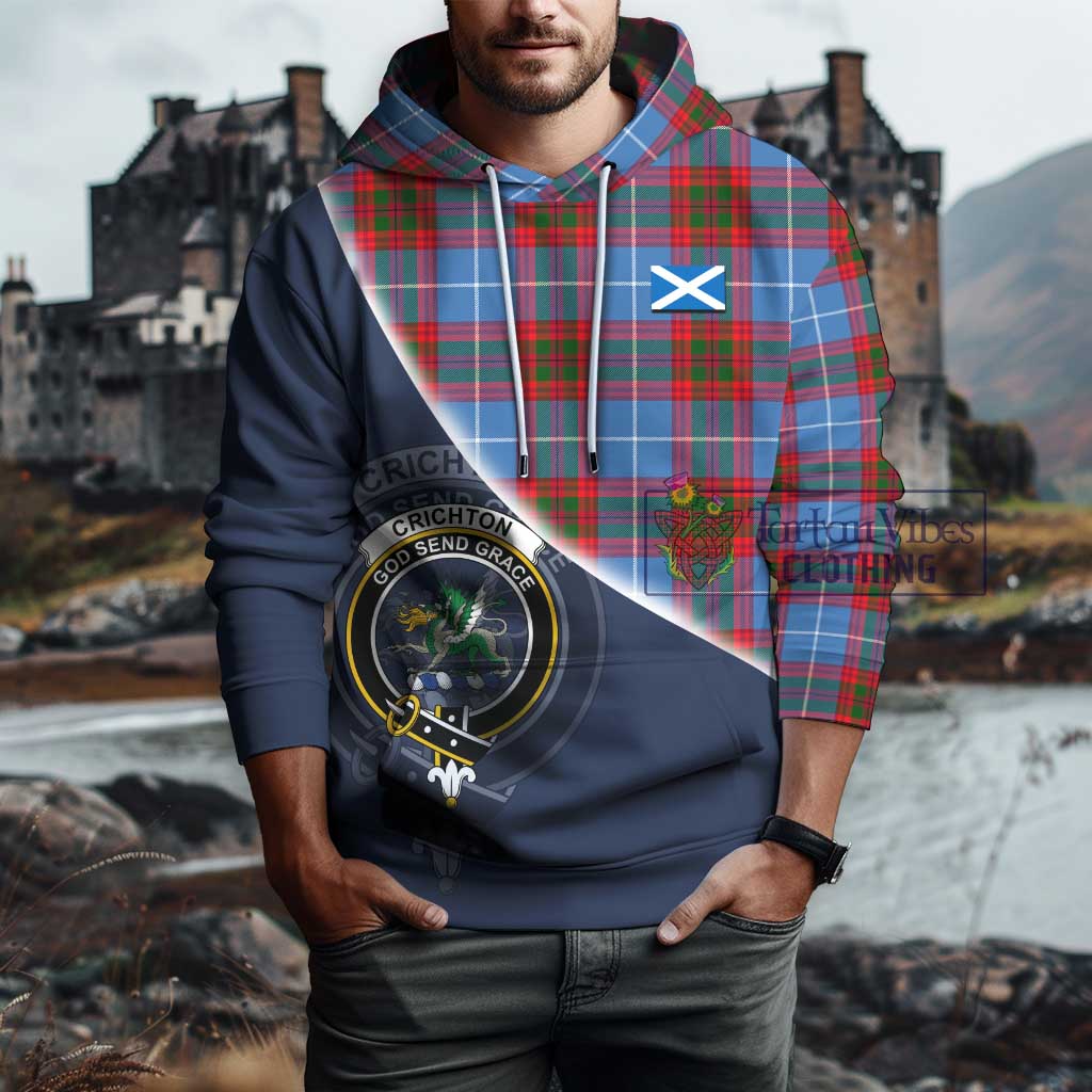 Tartan Vibes Clothing Crichton Tartan Hoodie with Personalised National Flag and Family Crest Half Style