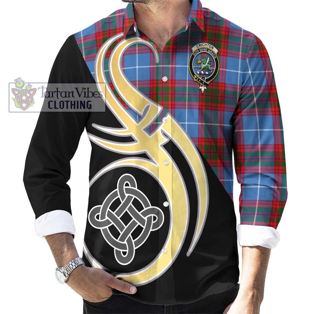 Crichton (Crighton) Tartan Long Sleeve Button Shirt with Family Crest and Celtic Symbol Style - Tartan Vibes Clothing