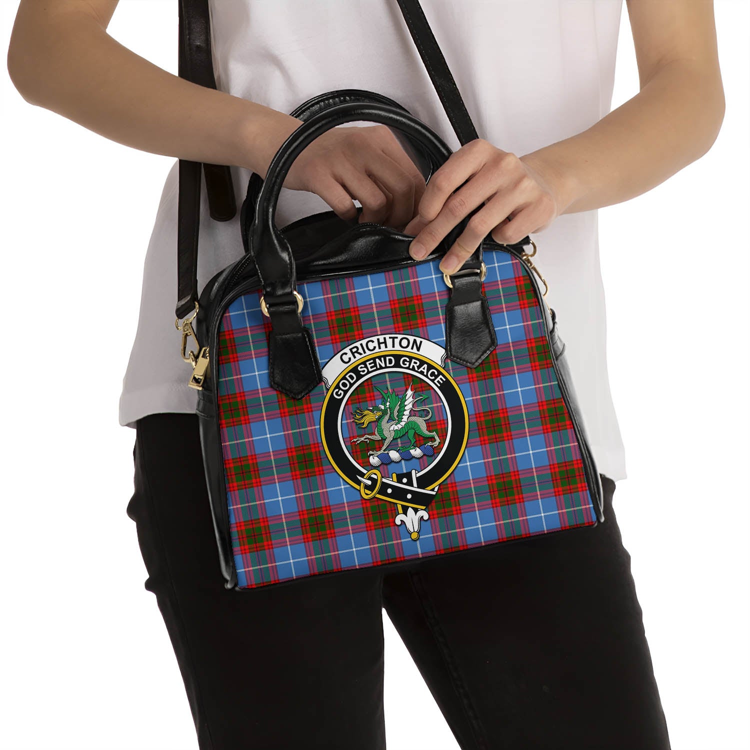 Crichton Tartan Shoulder Handbags with Family Crest - Tartanvibesclothing