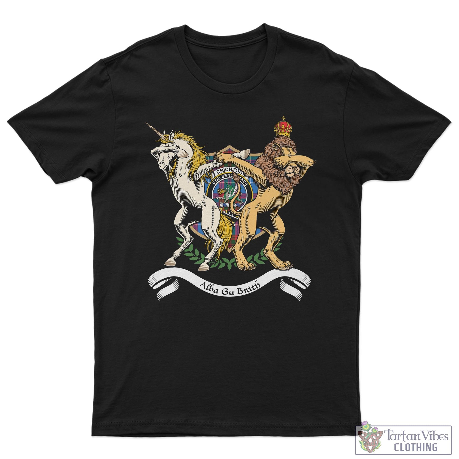 Tartan Vibes Clothing Crichton Family Crest Cotton Men's T-Shirt with Scotland Royal Coat Of Arm Funny Style