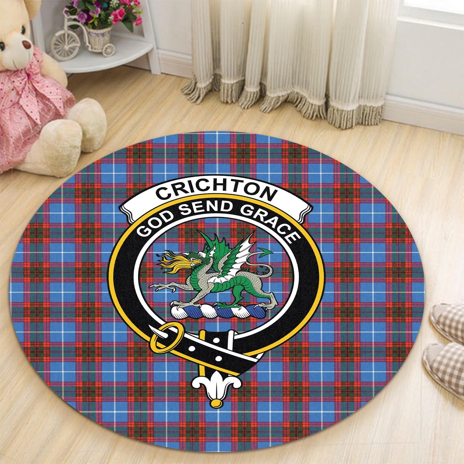 Crichton Tartan Round Rug with Family Crest - Tartanvibesclothing