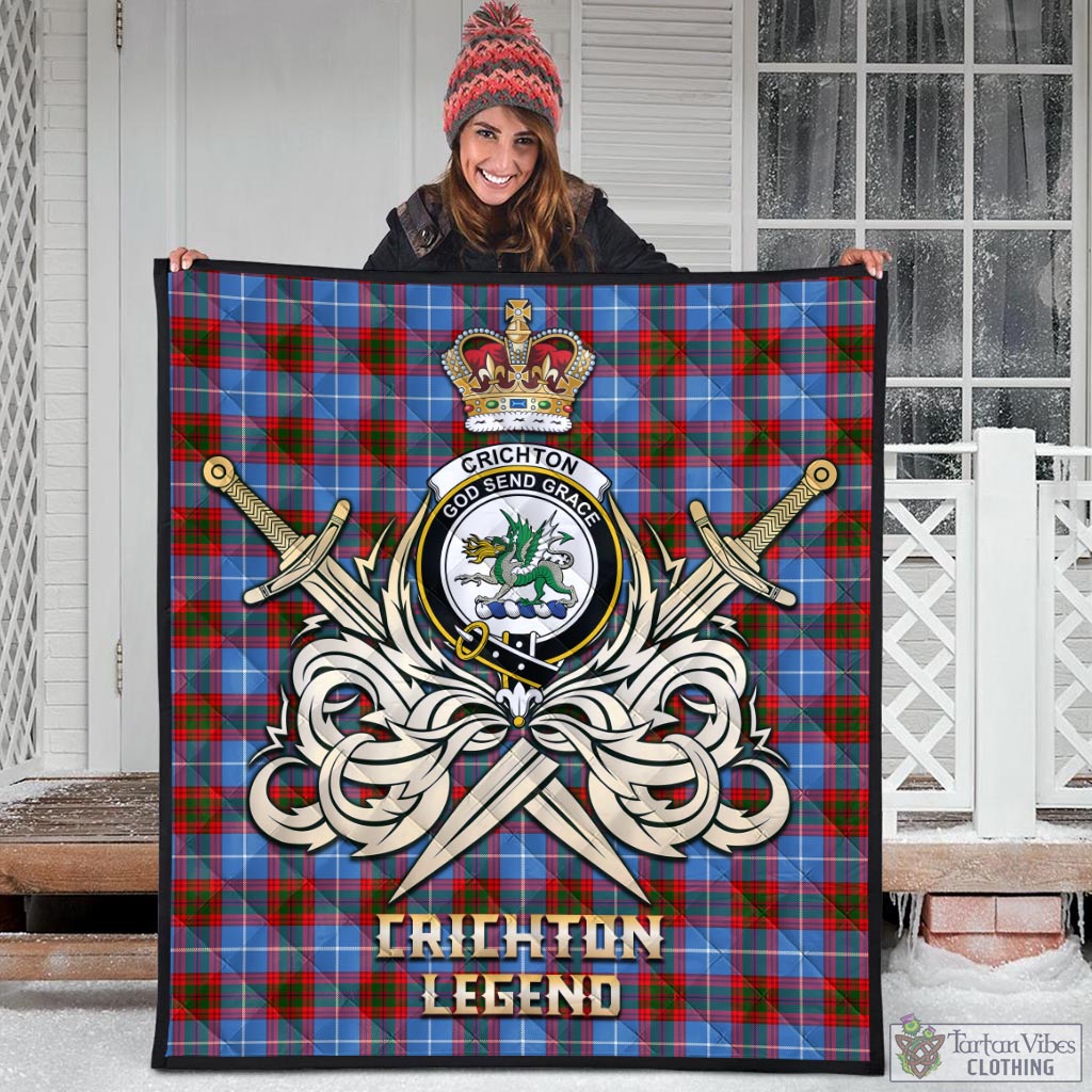 Tartan Vibes Clothing Crichton Tartan Quilt with Clan Crest and the Golden Sword of Courageous Legacy