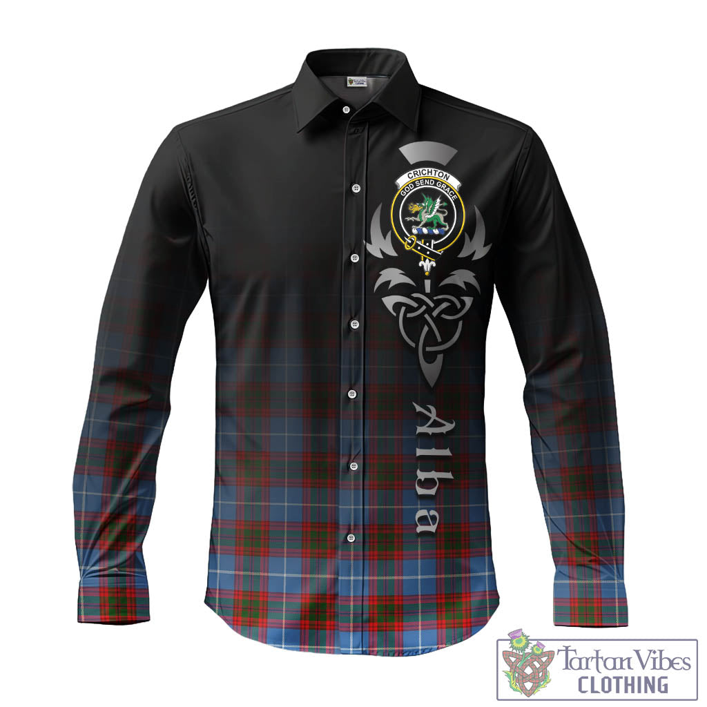 Tartan Vibes Clothing Crichton Tartan Long Sleeve Button Up Featuring Alba Gu Brath Family Crest Celtic Inspired