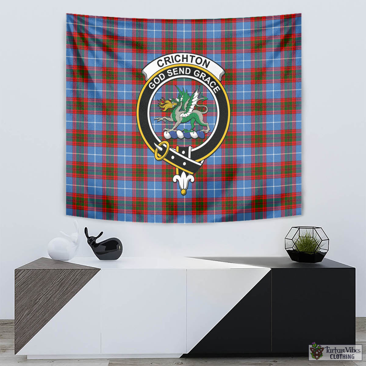 Tartan Vibes Clothing Crichton Tartan Tapestry Wall Hanging and Home Decor for Room with Family Crest