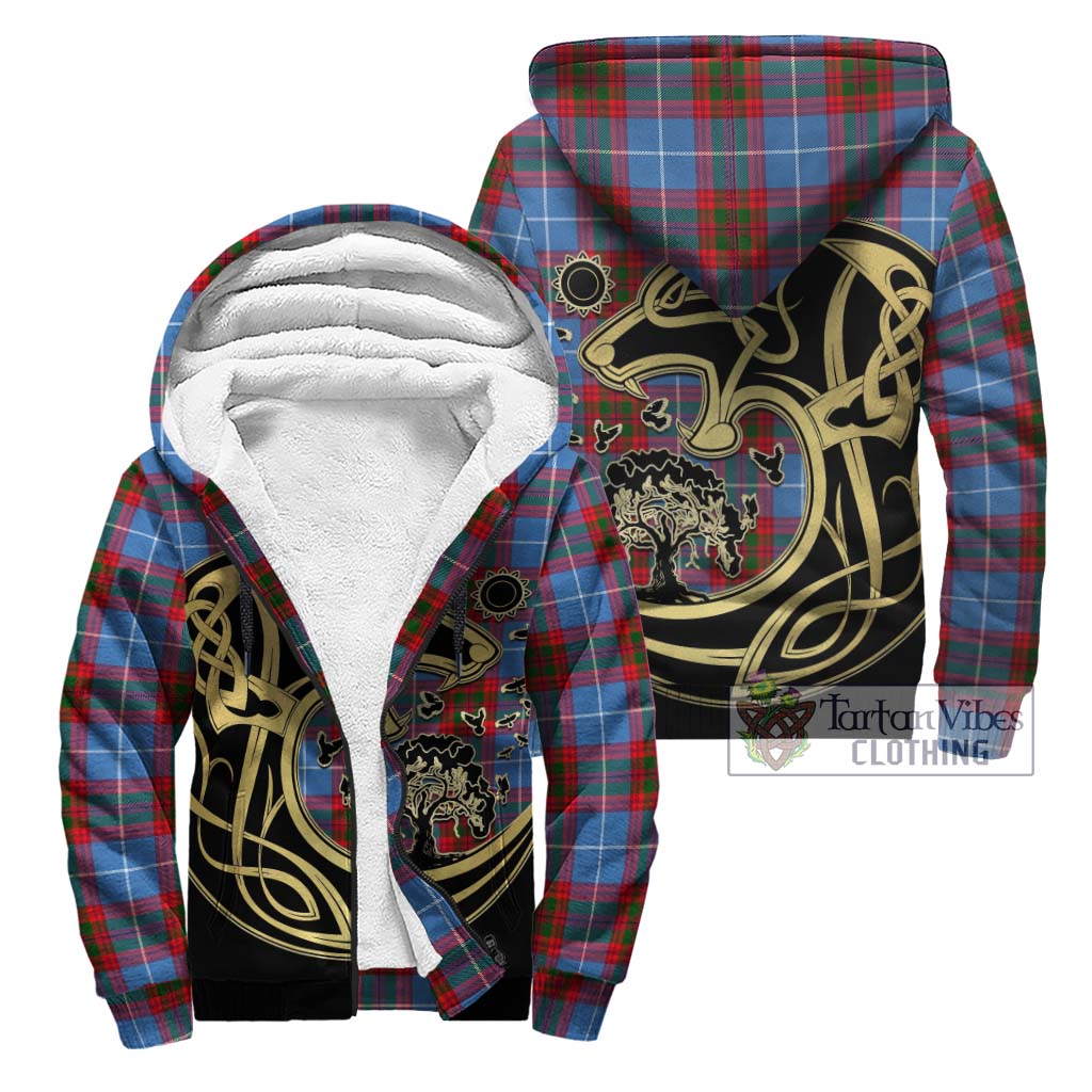 Tartan Vibes Clothing Crichton Tartan Sherpa Hoodie with Family Crest Celtic Wolf Style