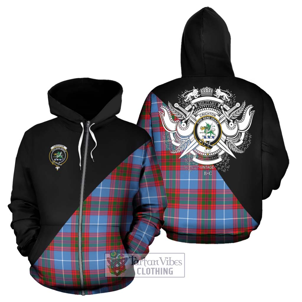 Tartan Vibes Clothing Crichton Tartan Hoodie with Family Crest and Military Logo Style