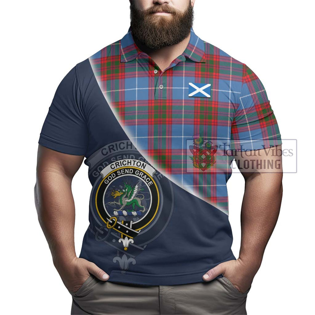 Crichton (Crighton) Tartan Polo Shirt with Personalised National Flag and Family Crest Half Style - Tartanvibesclothing Shop