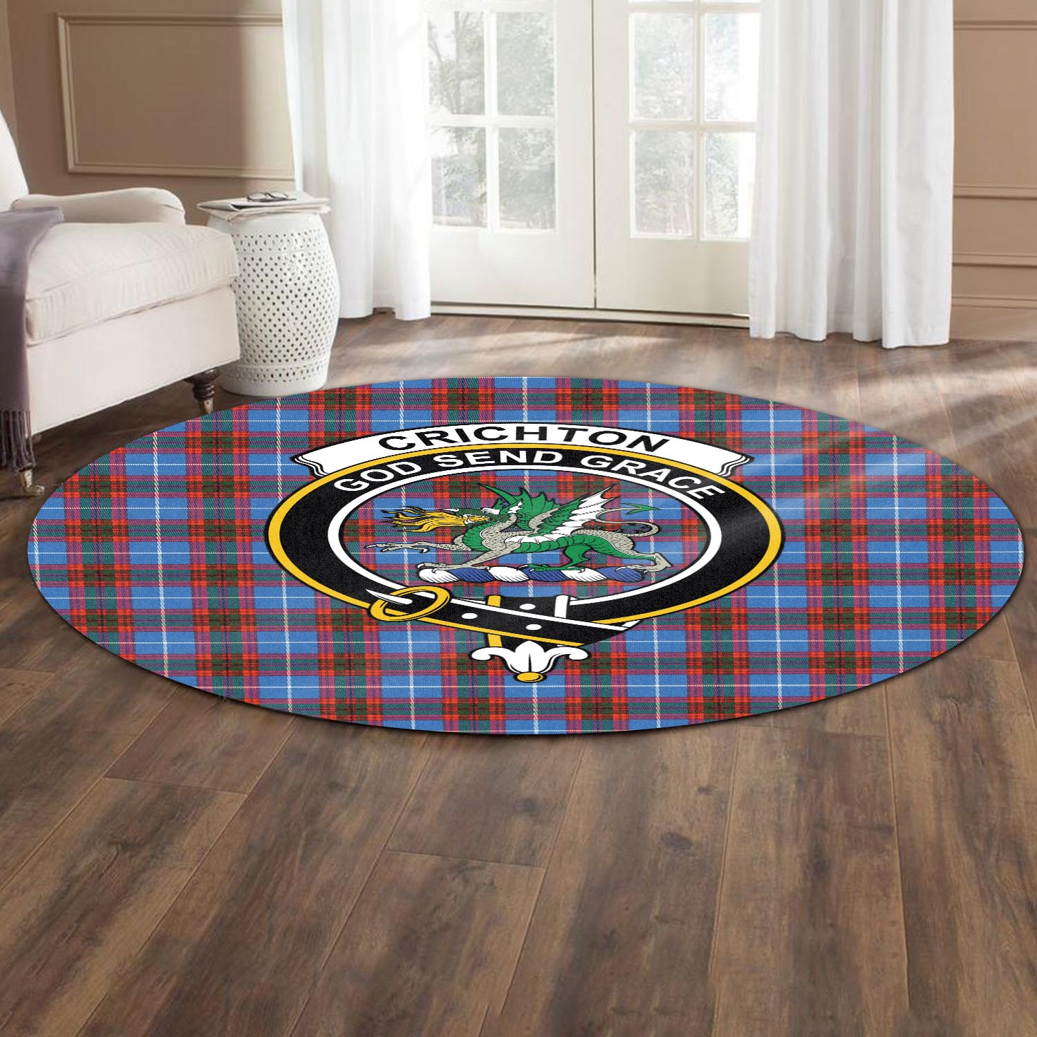 Crichton Tartan Round Rug with Family Crest - Tartanvibesclothing