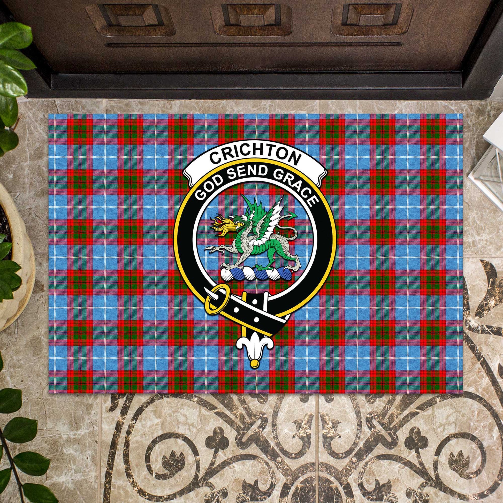 Crichton Tartan Door Mat with Family Crest - Tartanvibesclothing