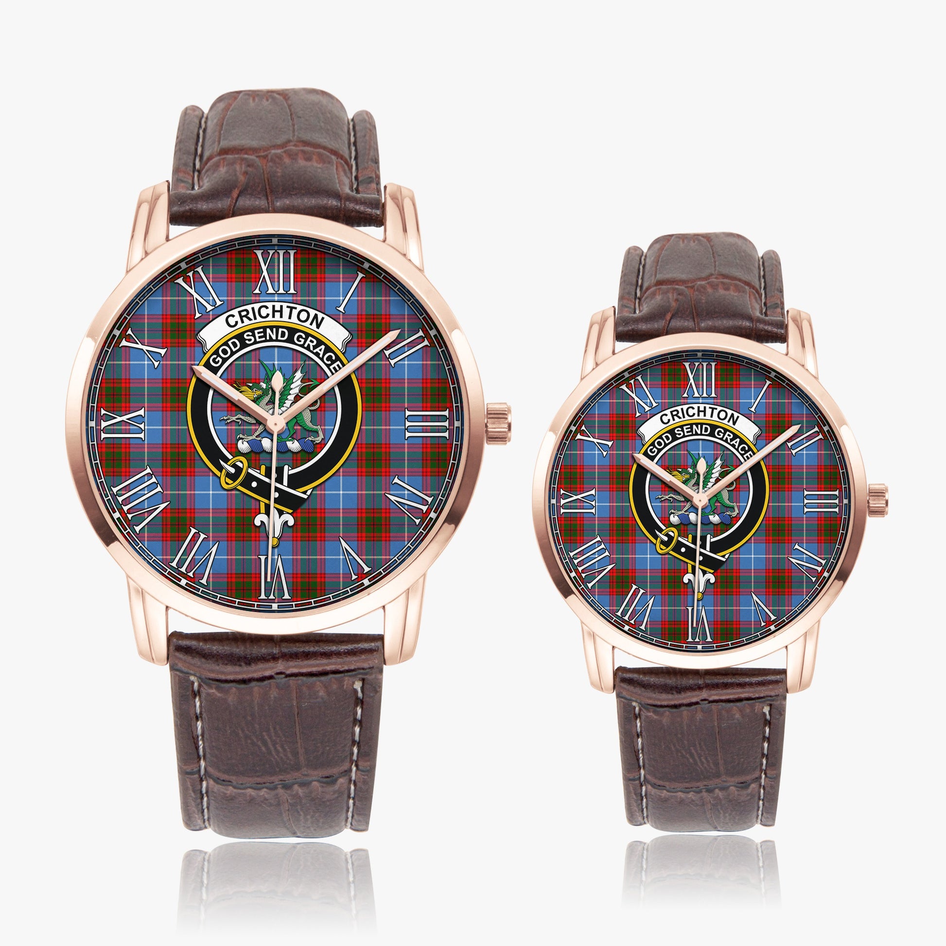 Crichton Tartan Family Crest Leather Strap Quartz Watch - Tartanvibesclothing