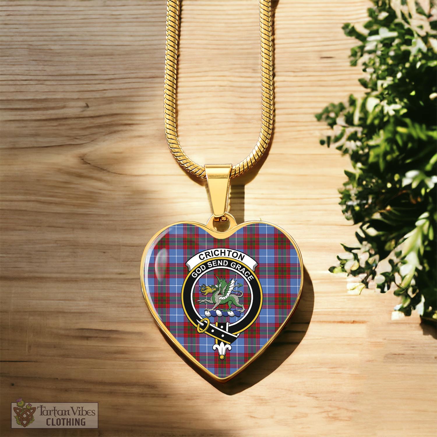 Tartan Vibes Clothing Crichton Tartan Heart Necklace with Family Crest