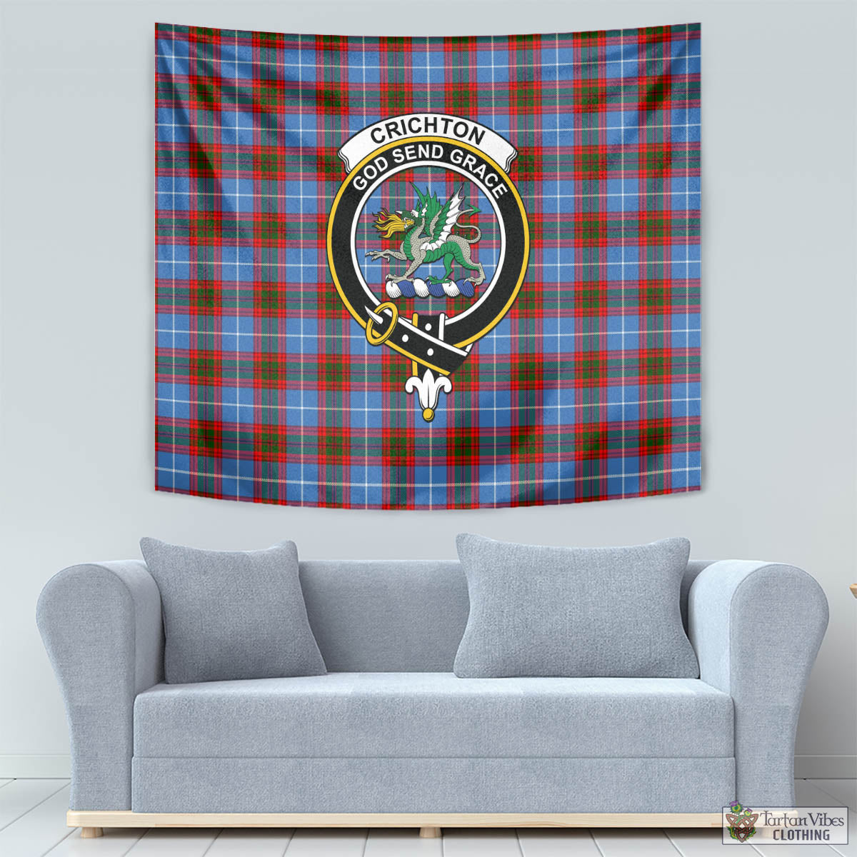 Tartan Vibes Clothing Crichton Tartan Tapestry Wall Hanging and Home Decor for Room with Family Crest