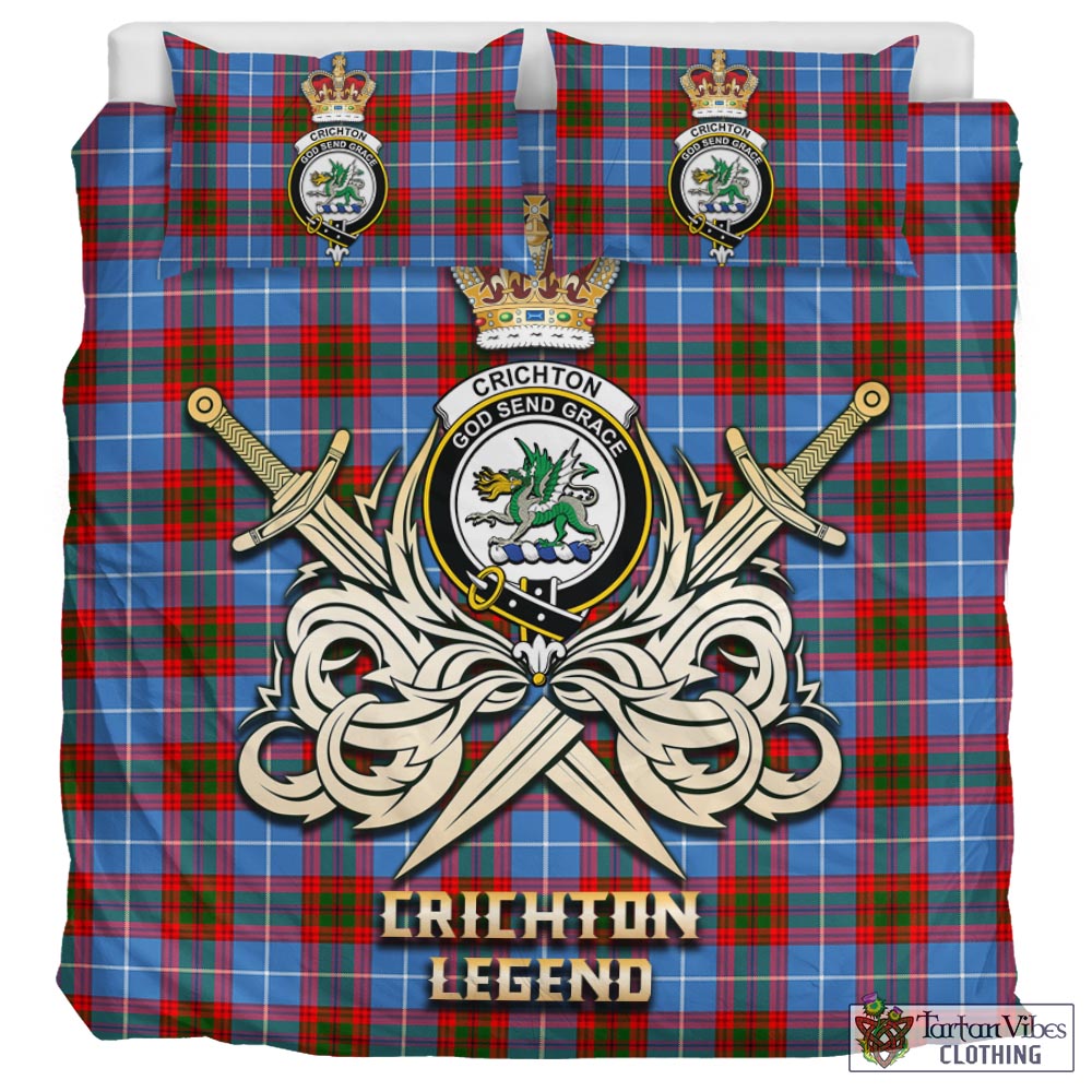 Tartan Vibes Clothing Crichton Tartan Bedding Set with Clan Crest and the Golden Sword of Courageous Legacy
