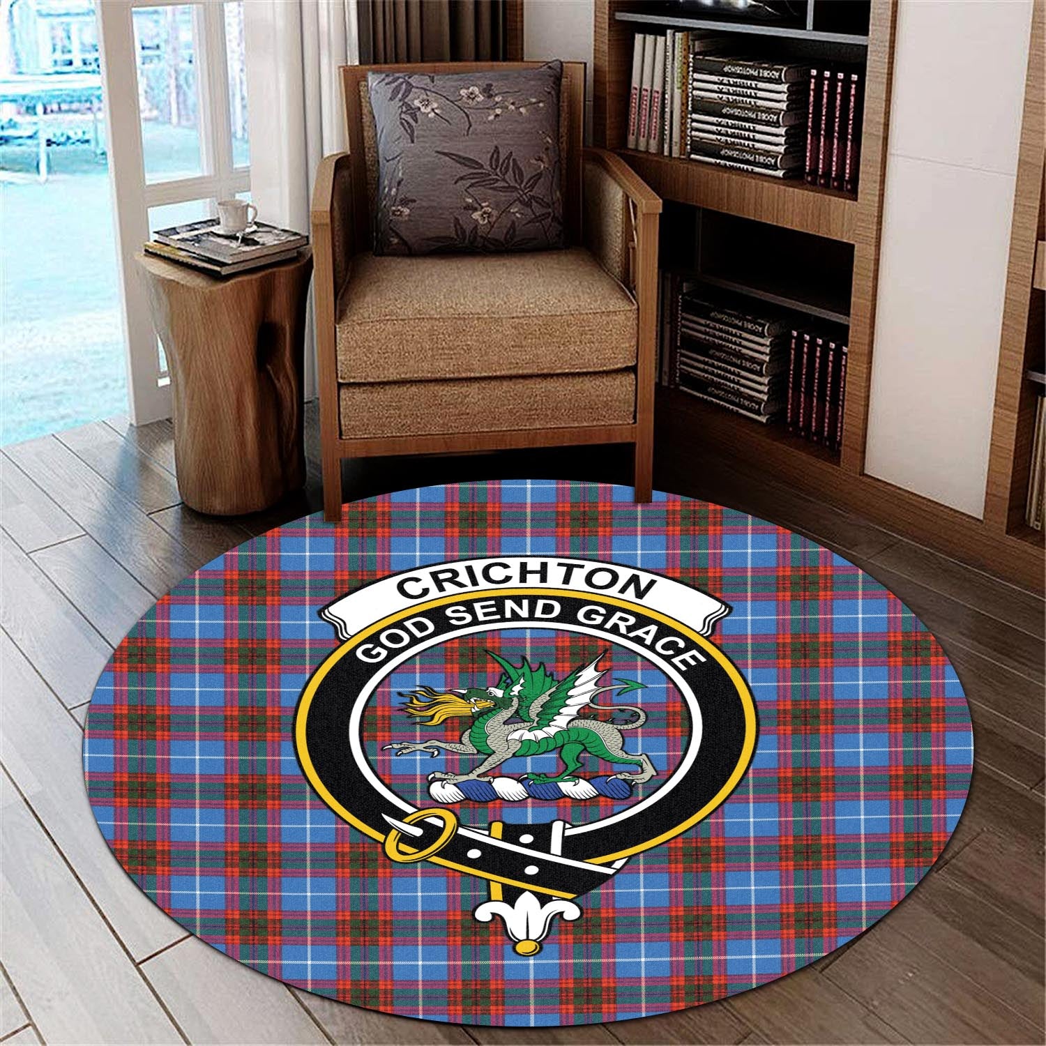 Crichton Tartan Round Rug with Family Crest - Tartanvibesclothing