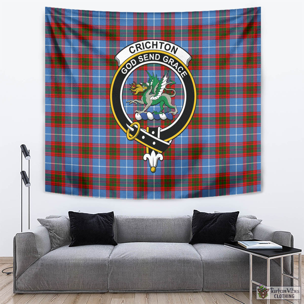 Tartan Vibes Clothing Crichton Tartan Tapestry Wall Hanging and Home Decor for Room with Family Crest