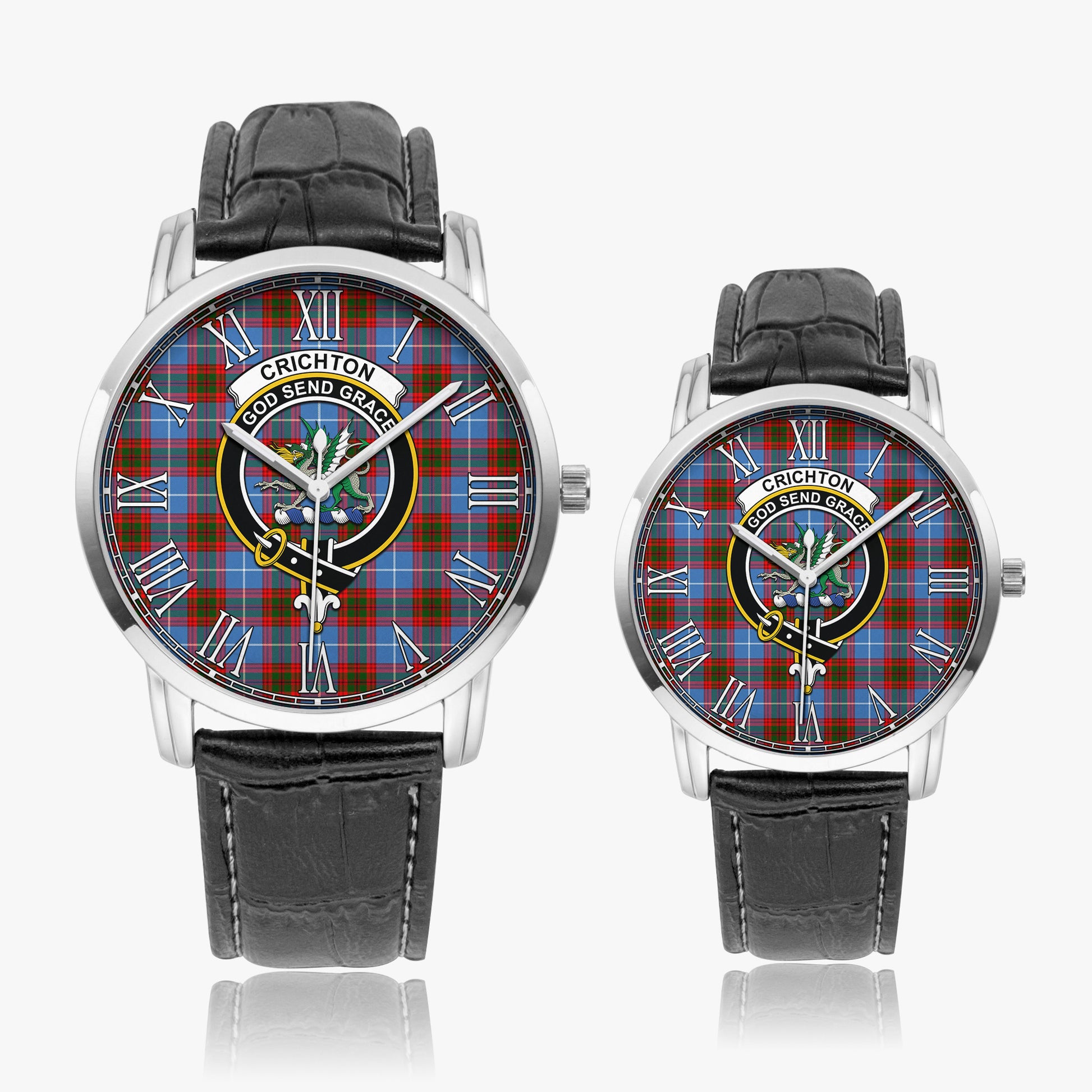 Crichton Tartan Family Crest Leather Strap Quartz Watch - Tartanvibesclothing