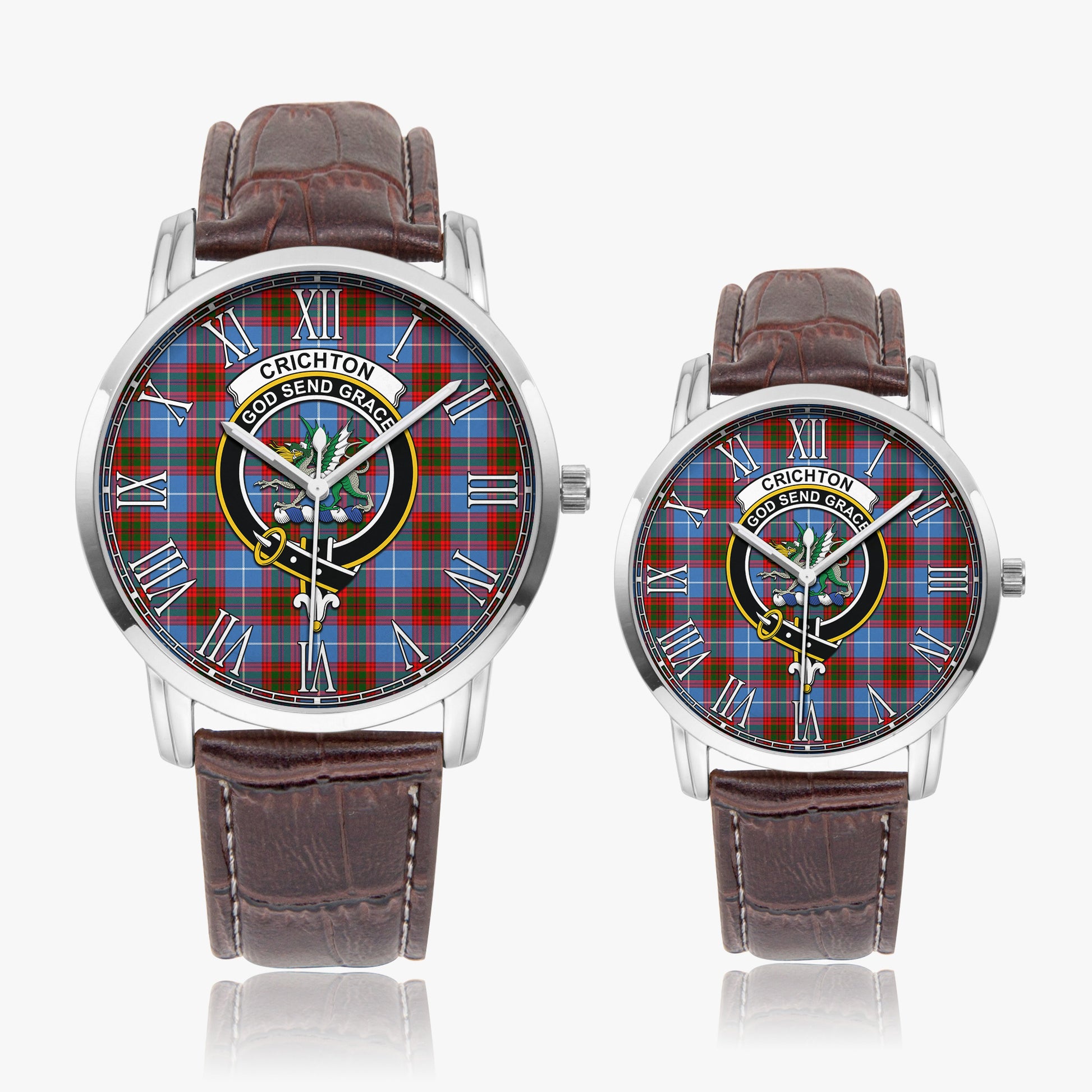 Crichton Tartan Family Crest Leather Strap Quartz Watch - Tartanvibesclothing