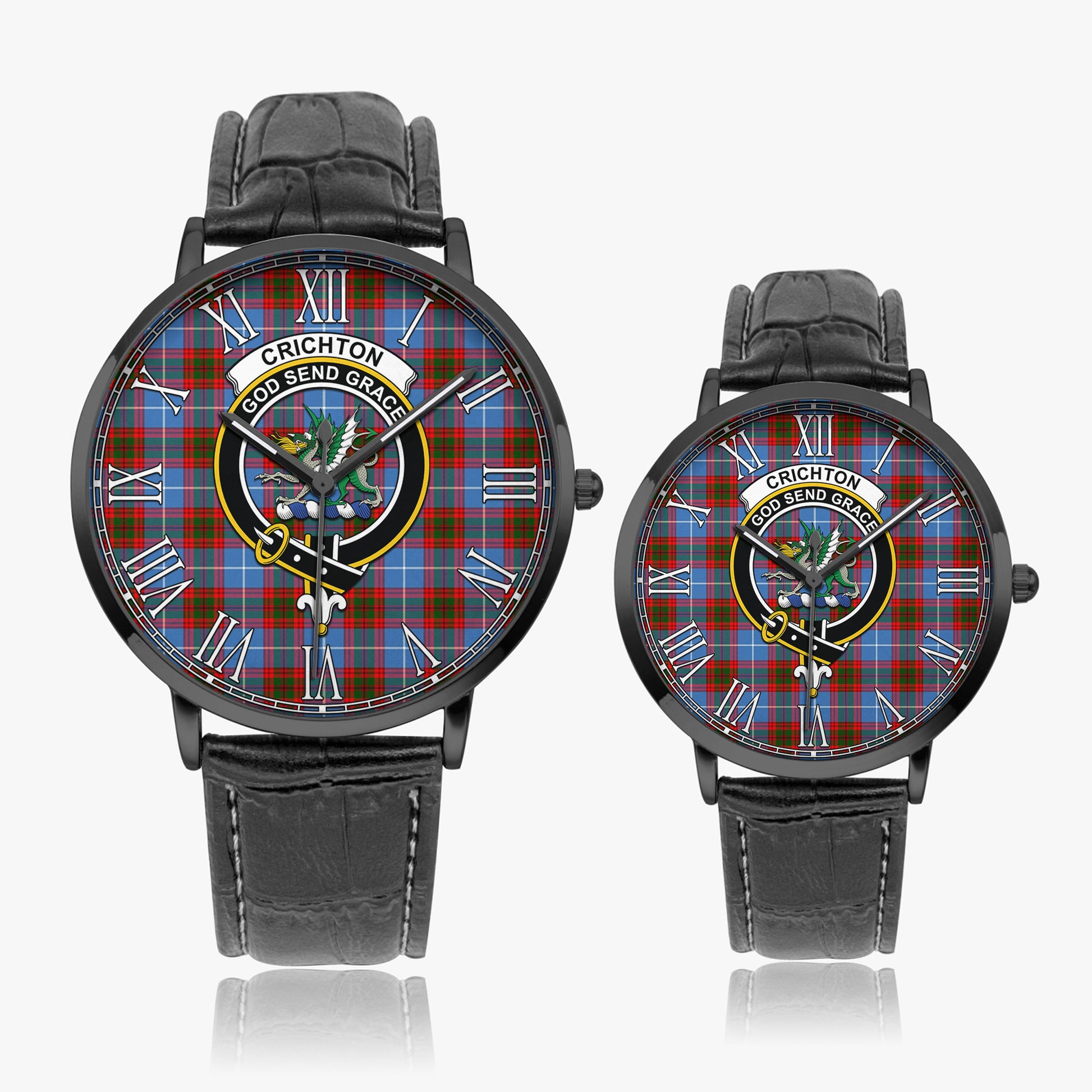 Crichton Tartan Family Crest Leather Strap Quartz Watch - Tartanvibesclothing