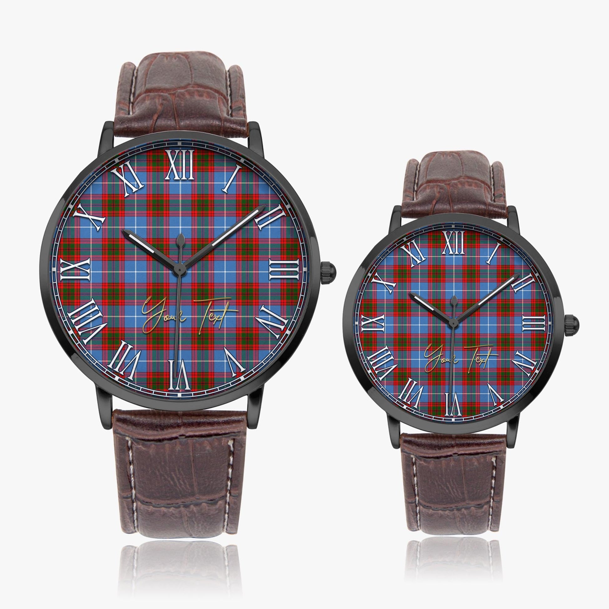 Crichton Tartan Personalized Your Text Leather Trap Quartz Watch Ultra Thin Black Case With Brown Leather Strap - Tartanvibesclothing