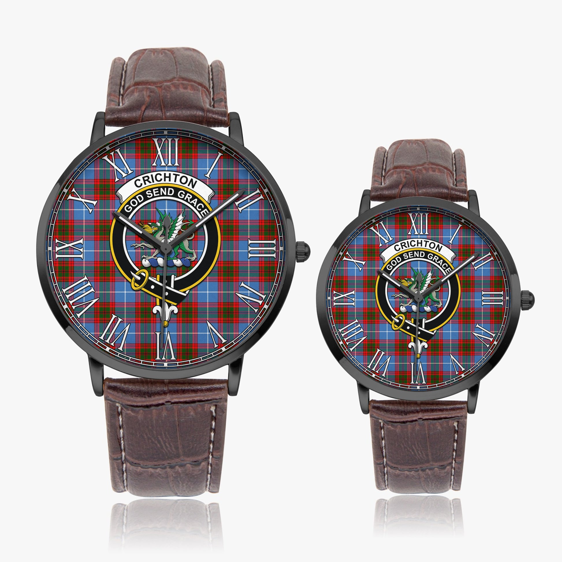 Crichton Tartan Family Crest Leather Strap Quartz Watch - Tartanvibesclothing