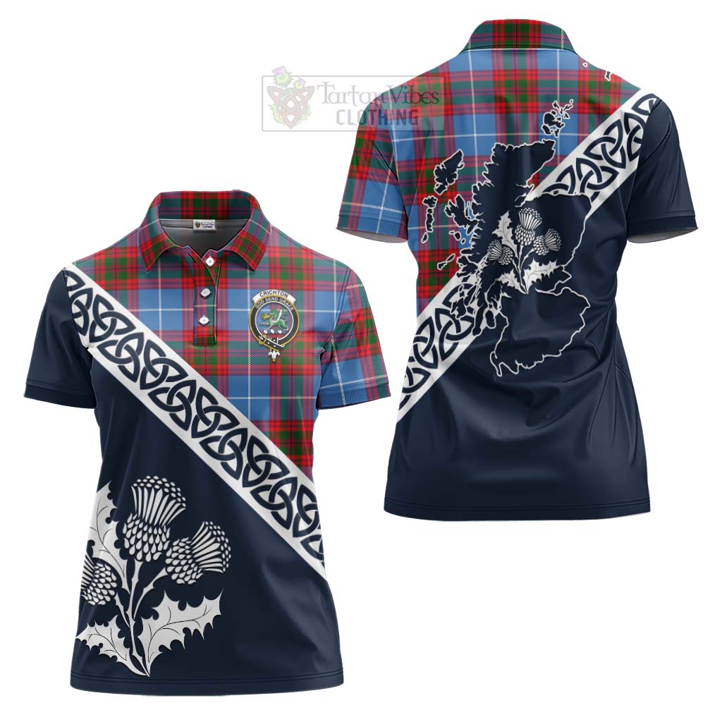 Tartan Vibes Clothing Crichton (Crighton) Tartan Women's Polo Shirt Featuring Thistle and Scotland Map