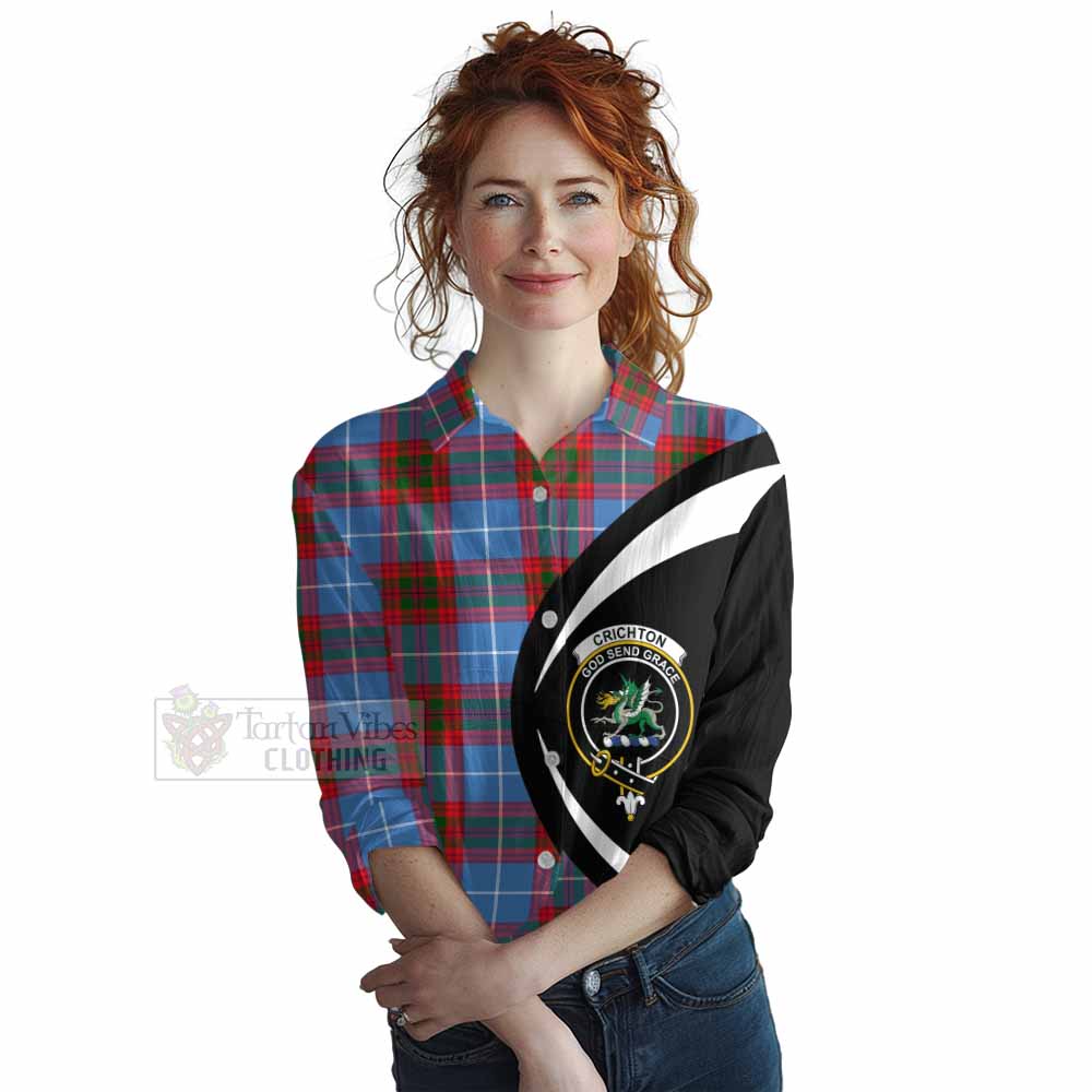 Tartan Vibes Clothing Crichton (Crighton) Tartan Women's Casual Shirt with Family Crest Circle Style