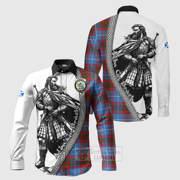 Crichton (Crighton) Tartan Clan Crest Long Sleeve Button Shirt with Highlander Warrior Celtic Style