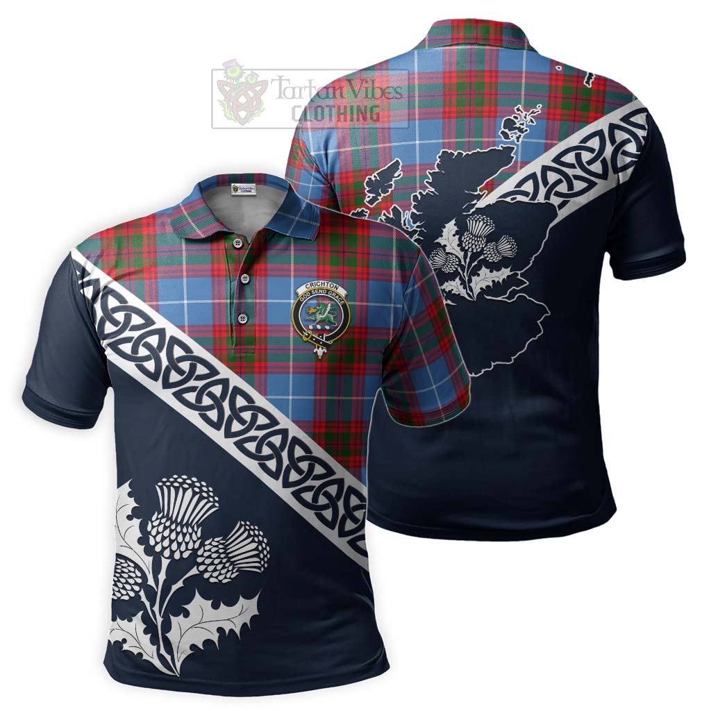 Crichton (Crighton) Tartan Polo Shirt Featuring Thistle and Scotland Map