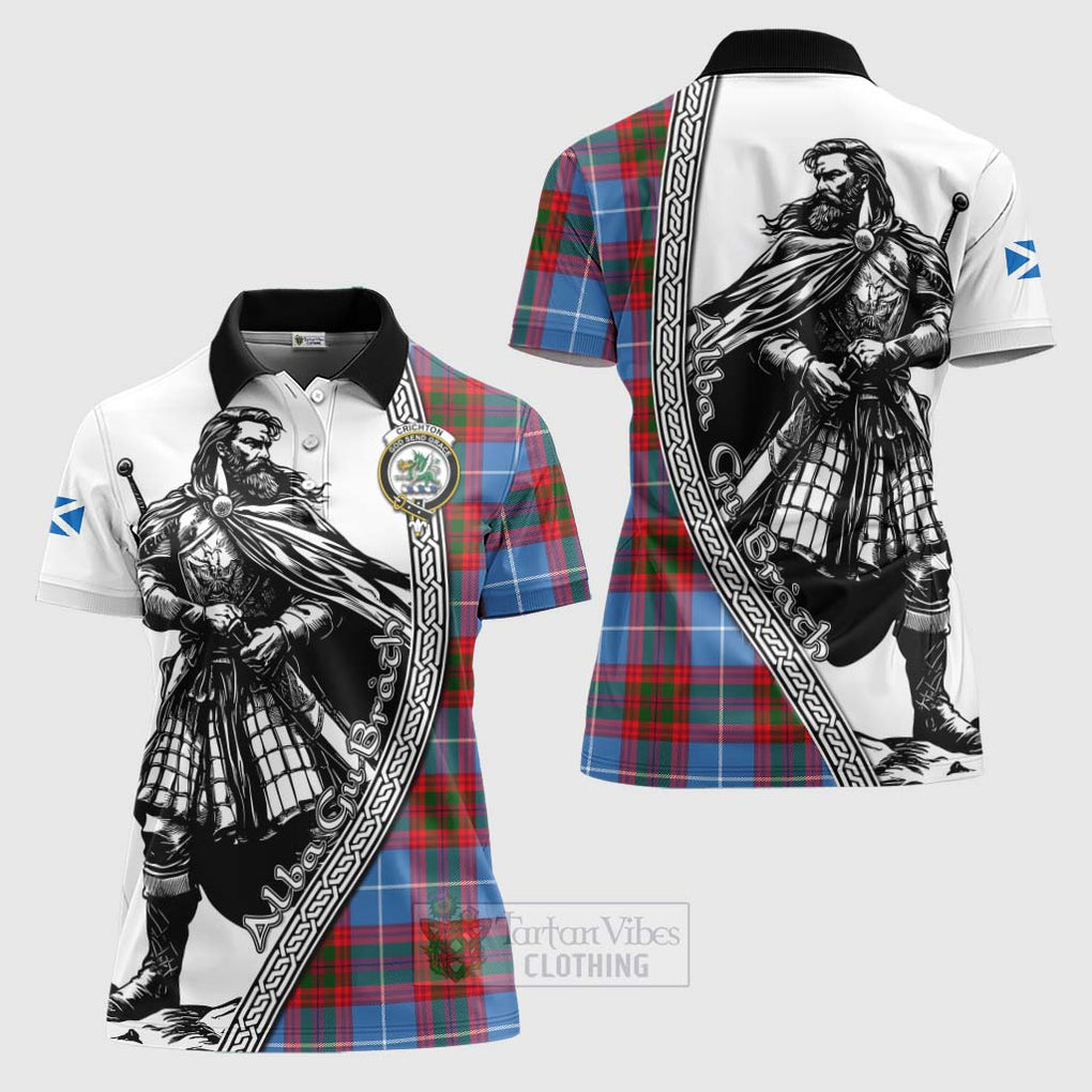 Tartan Vibes Clothing Crichton (Crighton) Tartan Clan Crest Women's Polo Shirt with Highlander Warrior Celtic Style