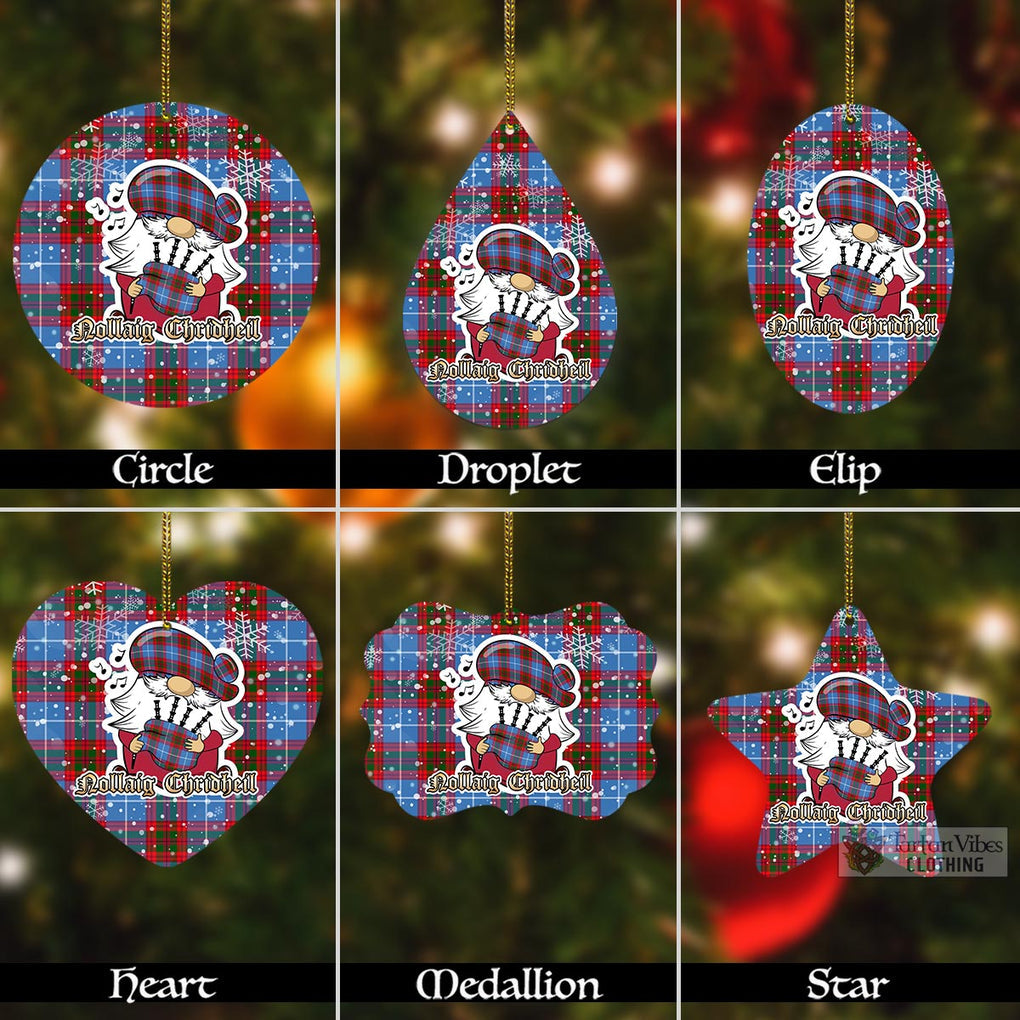 Tartan Vibes Clothing Crichton (Crighton) Tartan Christmas Aluminium Ornament with Gnome Playing Bagpipes