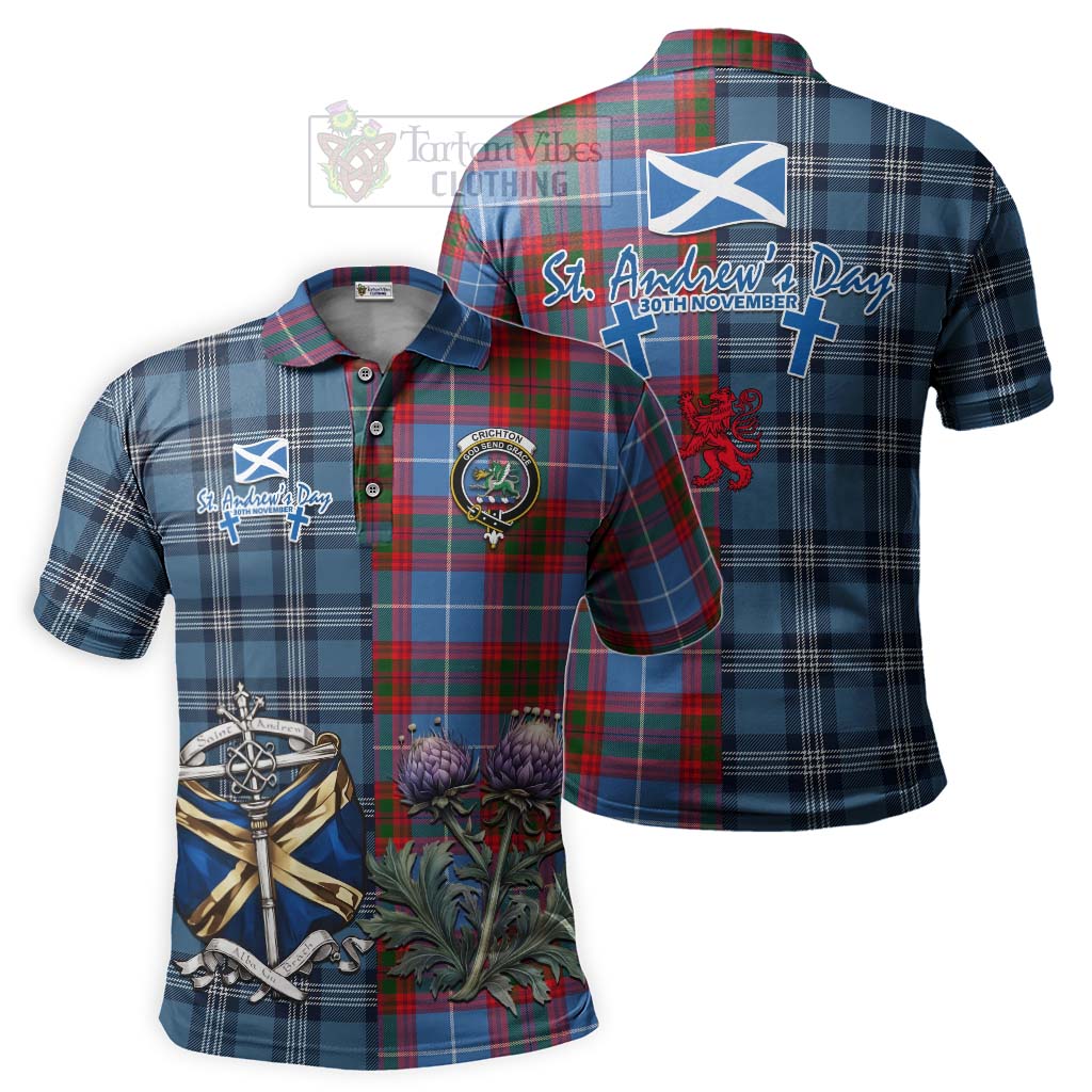 Tartan Vibes Clothing Crichton (Crighton) Tartan Polo Shirt Happy St. Andrew's Day Half Tartan Style