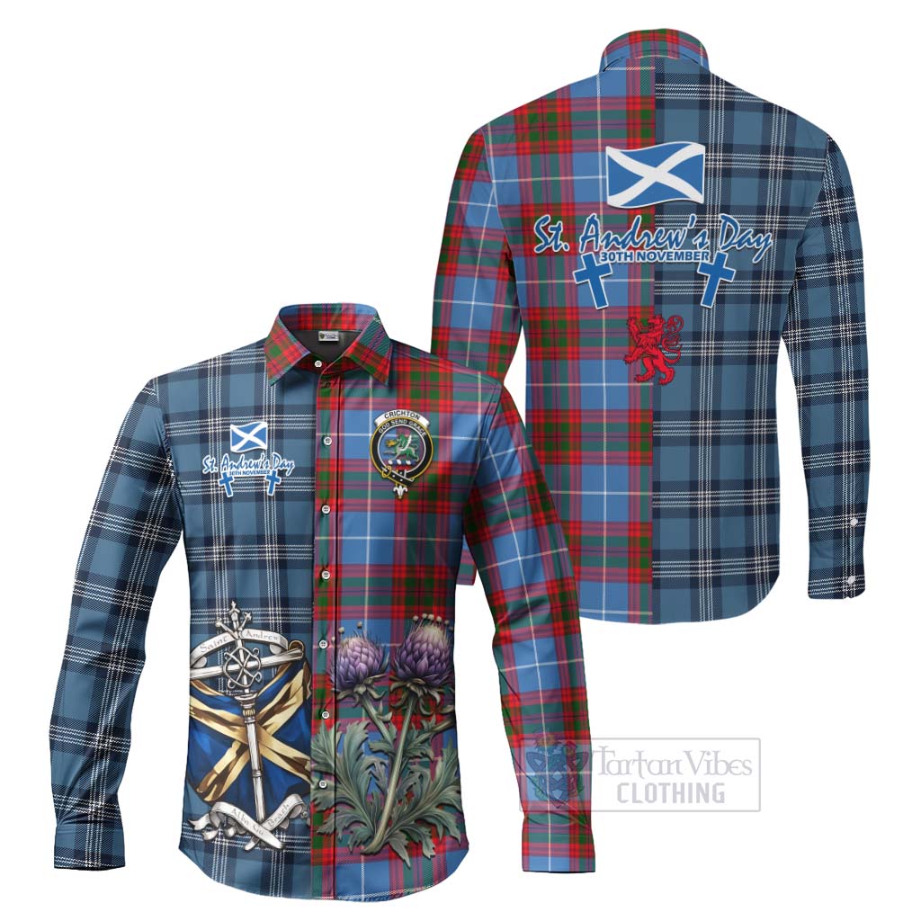 Tartan Vibes Clothing Crichton (Crighton) Tartan Long Sleeve Button Shirt Happy St. Andrew's Day Half Tartan Style